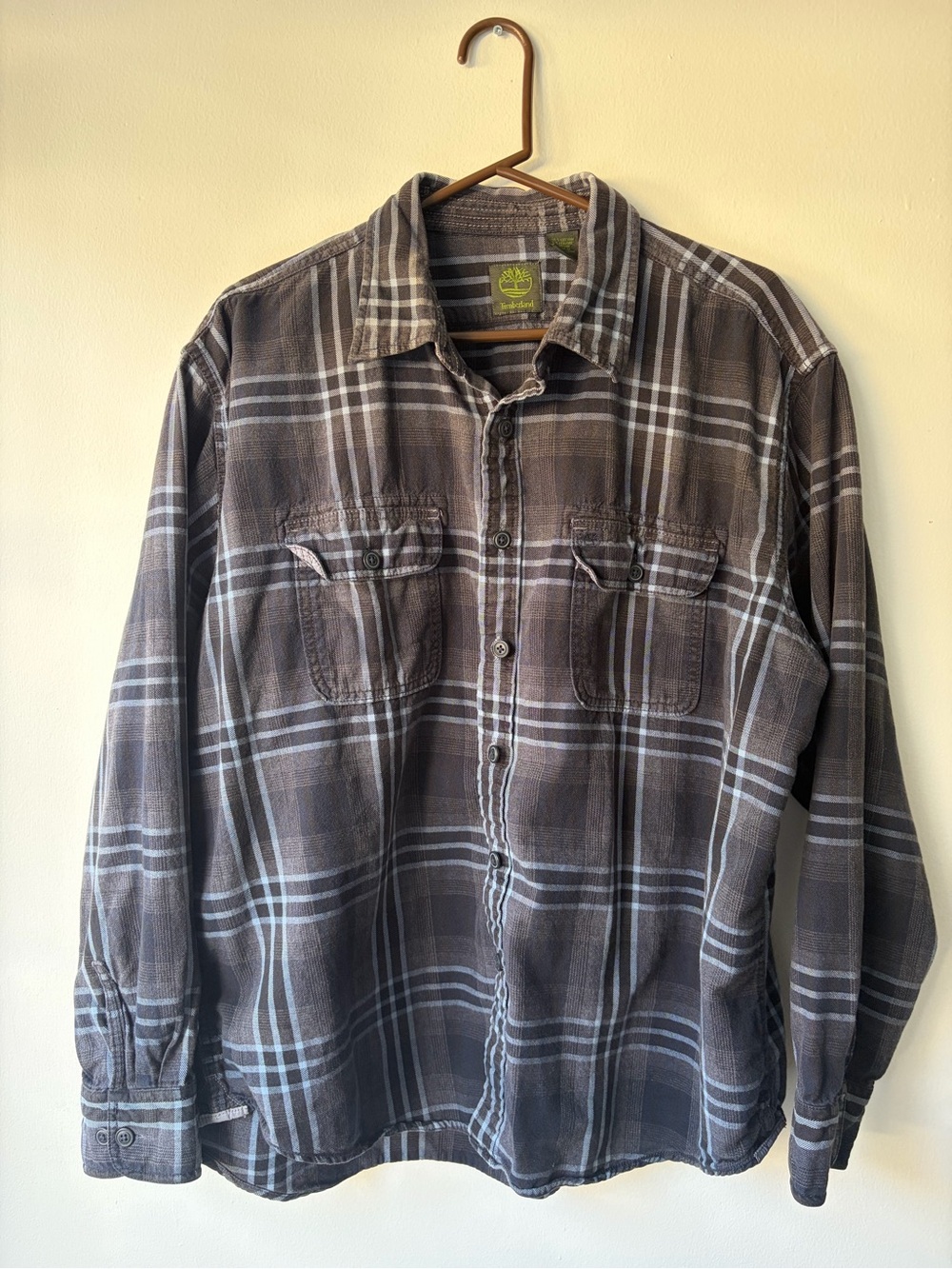 Timberland Brown and Gray Plaid Button-Down Shirt